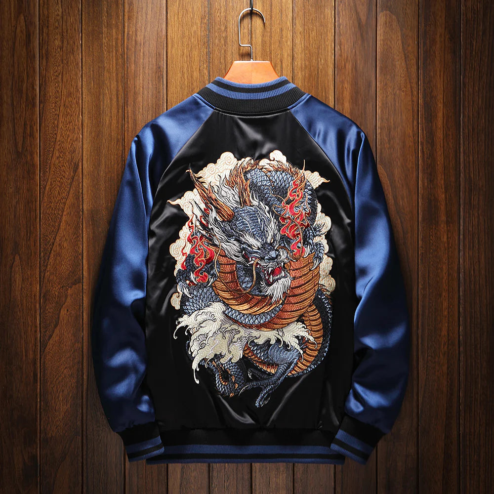 Majestic Blue Dragon Sukajan Bomber Jacket