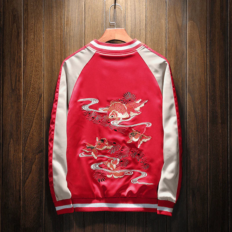 Yin and Yang Fish Sukajan Bomber Jacket (Reversible)