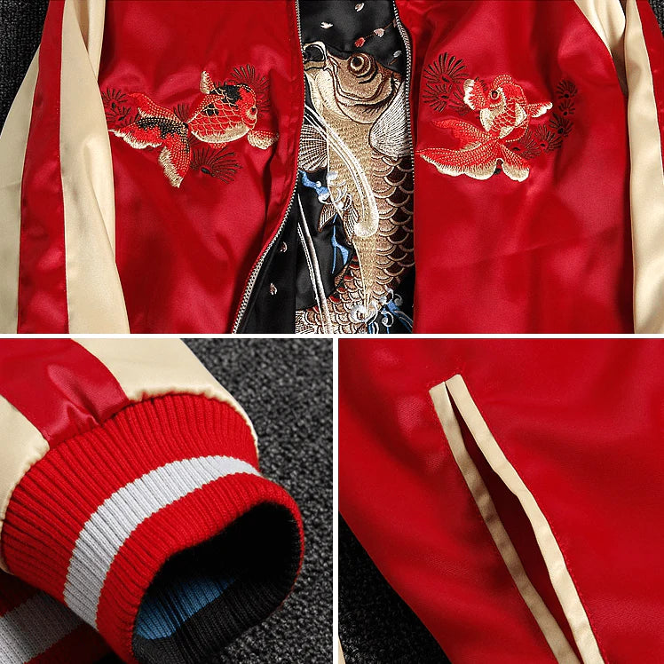 Yin and Yang Fish Sukajan Bomber Jacket (Reversible)