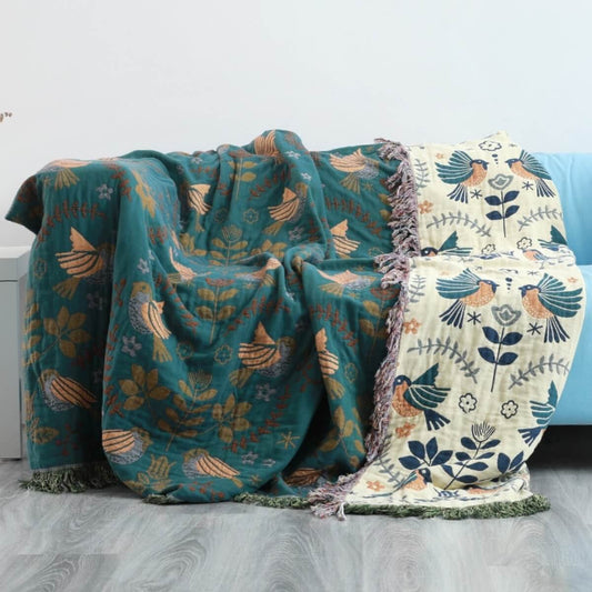 Reversible Stockholm Bird Throw Blanket