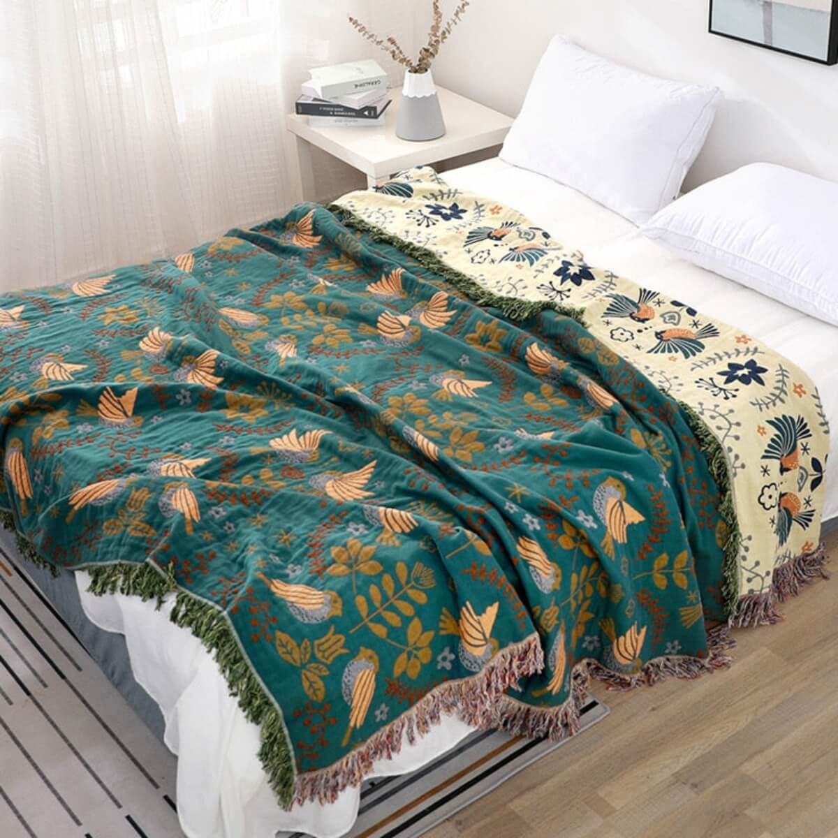 Reversible Stockholm Bird Throw Blanket
