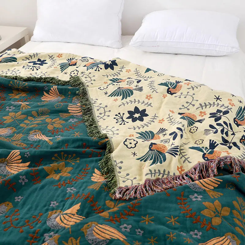 Reversible Stockholm Bird Throw Blanket