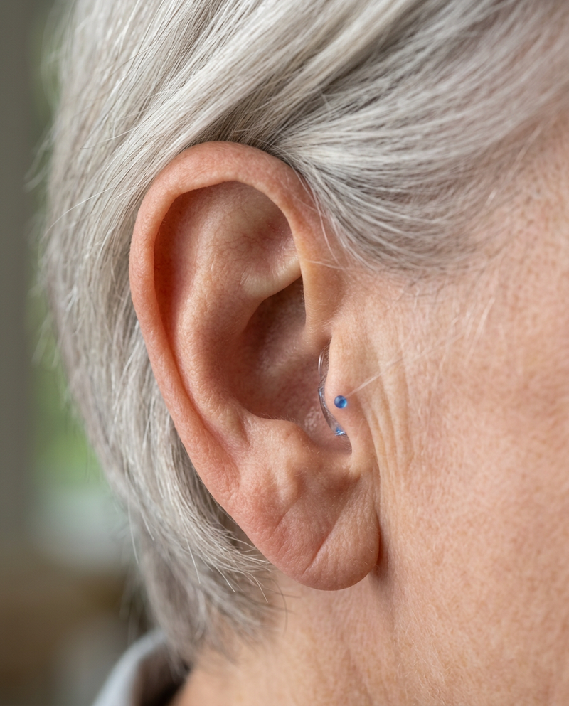 Senior with virtually invisible ClearSound Restore in ear