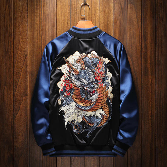 Majestic Blue Dragon Sukajan Bomber Jacket