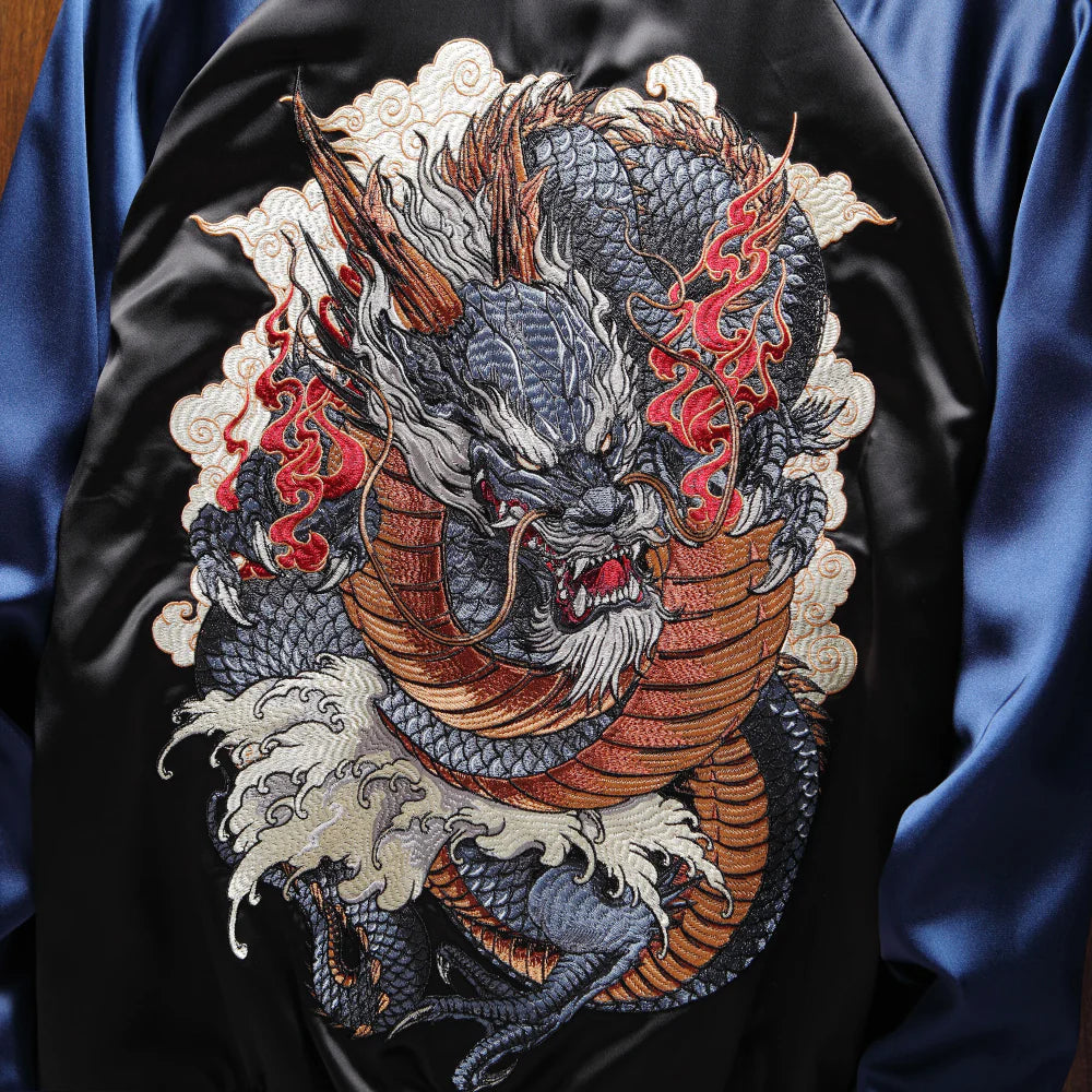 Majestic Blue Dragon Sukajan Bomber Jacket