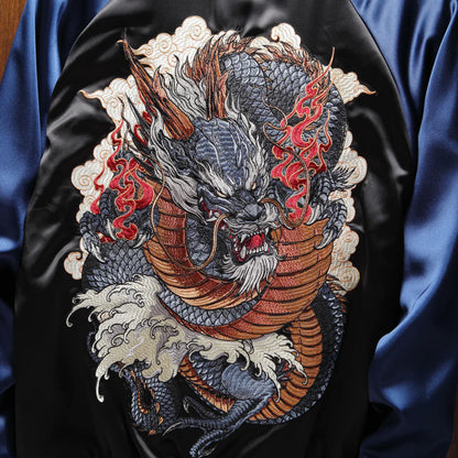 Majestic Blue Dragon Sukajan Bomber Jacket