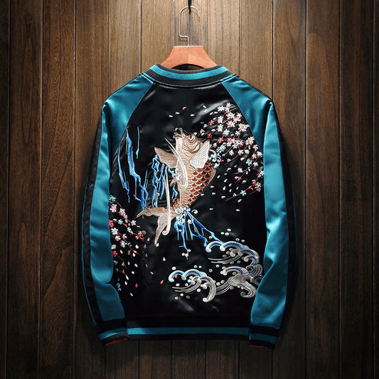 Yin and Yang Fish Sukajan Bomber Jacket (Reversible)