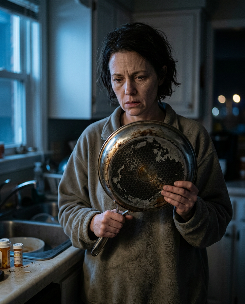 Worried woman on the phone at her kitchen table