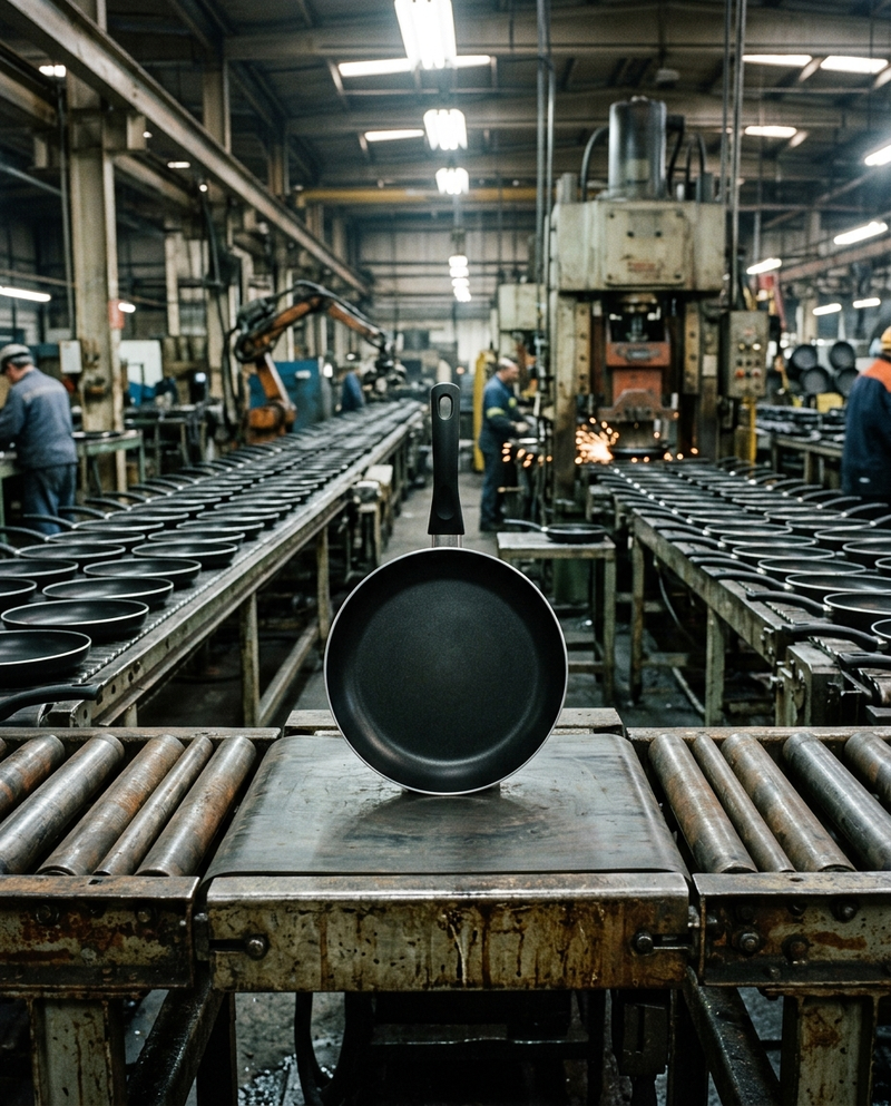 Factory mass-producing cheap non-stick pans