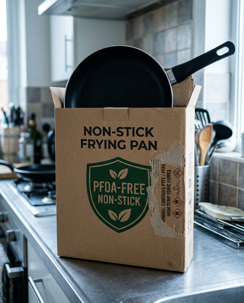 Fake ceramic coating peeling off a cheap pan