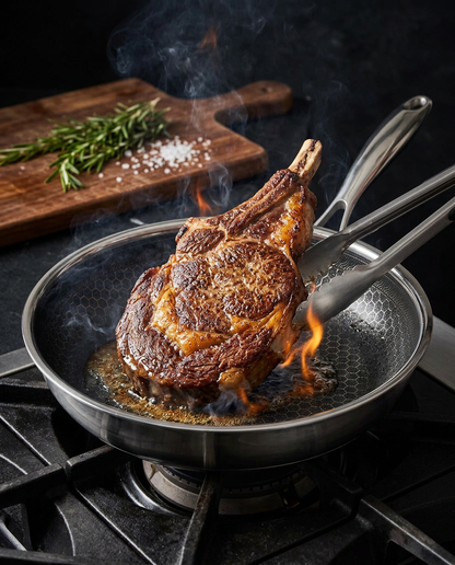 Searing a steak in the PureClad HexCore pan