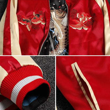 Yin and Yang Fish Sukajan Bomber Jacket (Reversible)